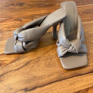 MNG Padded Knot Leather Heeled Sandals in Neutral Taupe Size 39